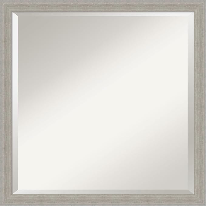 Amanti Art Grey Wall Mirror 22x22 Woodgrain Stripe Grey Square Bathroom Mirror by AmantiArt