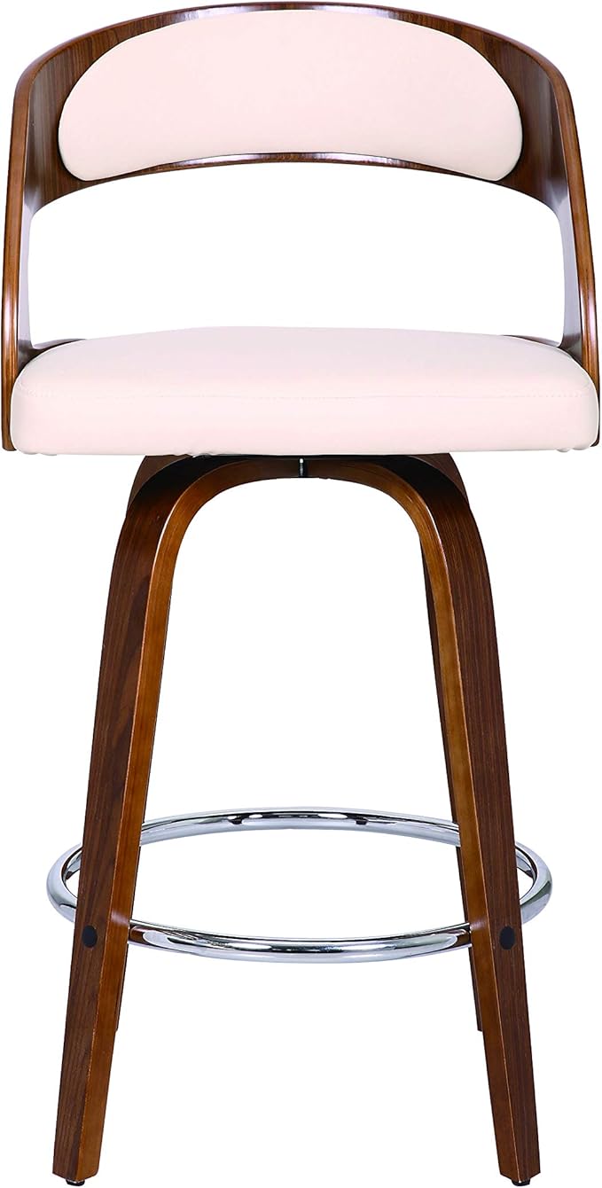 Armen Living Shelly 26" Counter Height Swivel Cream Faux Leather and Walnut - Image 6