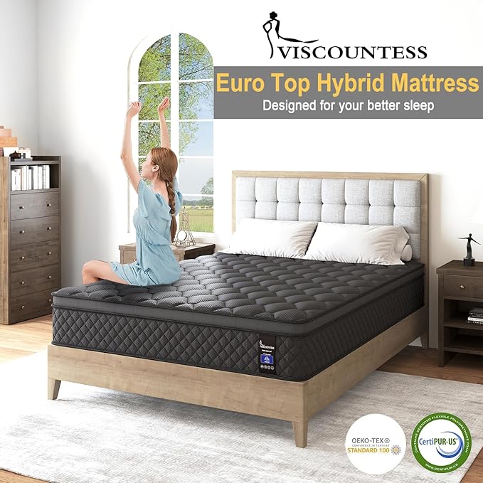 Twin Mattress, 14 Inch Medium Hybrid Mattresses Euro Top - Image 3