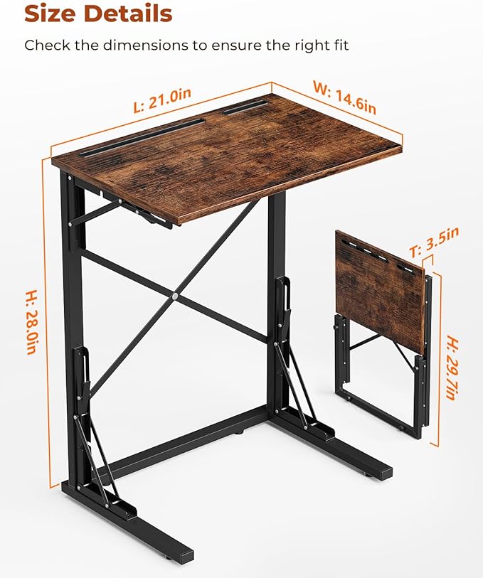 21''Wx28''H Folding TV Tray Set of 2, Small Foldable C-Shaped Tray Table - Image 3