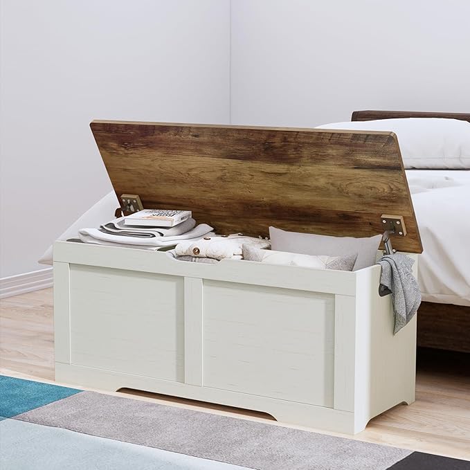 39.4" Storage Chest, Wooden Storage Bench, Lift Top Toy Chest - Image 8