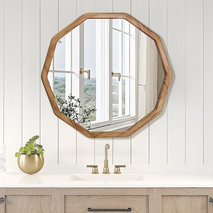 ULIKE Wood Mirror for Wall, 24 Inch Rustic Farmhouse Mirror - Image 3