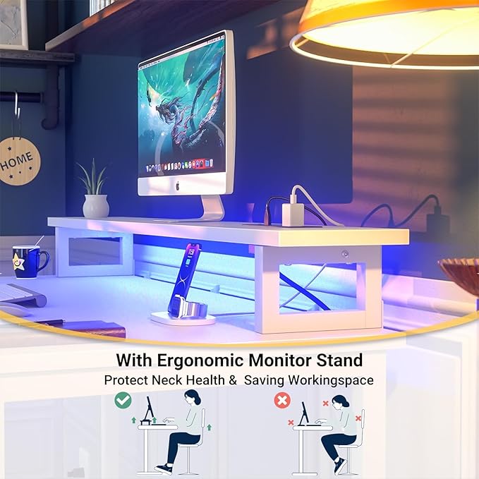 Computer Desk with USB Power Outlets and LED Lights, 47 inch Gaming Desk with - Image 6