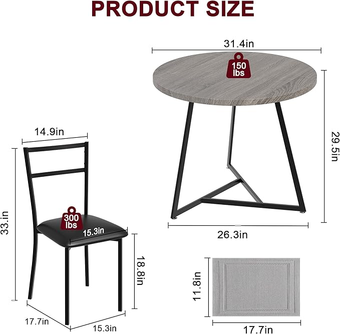 CABIHOME Dining Table Set for 2, Round Kitchen Table Set, Dining Table Set - Image 7