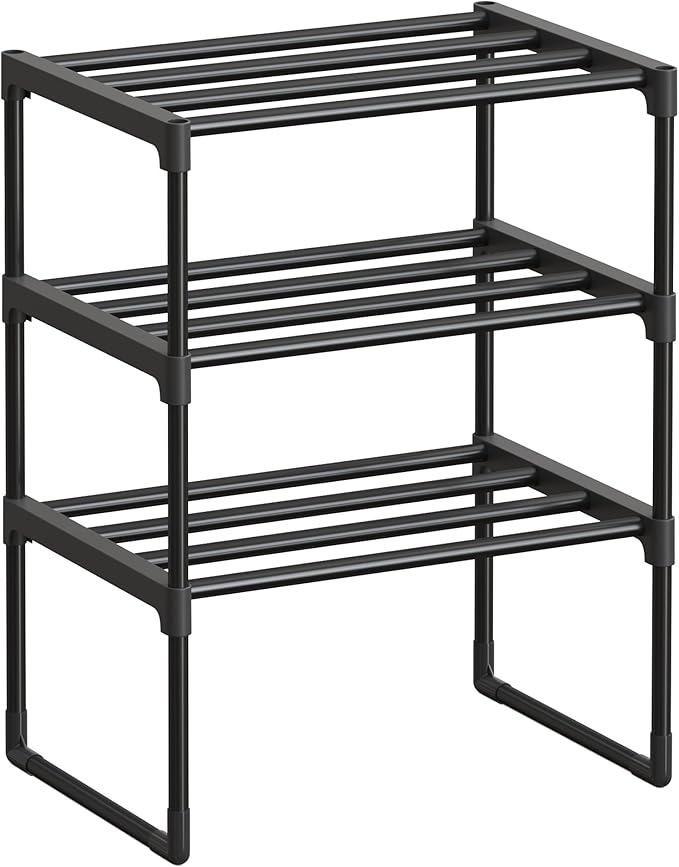 SONGMICS Shoe Rack, 3-Tier Shoe Organizer, Metal Storage Shelf, Upright or by SONGMICSbySONGMICSHOME