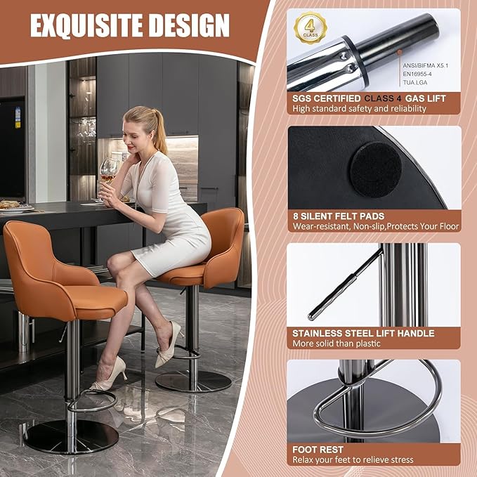 Black Titanium Stainless Steel Bar Stools, Grade Modern Leather Bar Chair - Image 9