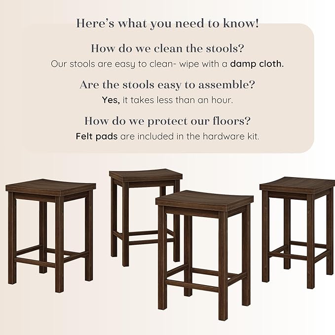 Grain & Grove Smith Collection Set of 4 Solid Wood Counter Height Bar Stools - Image 5