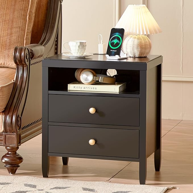 Huuger Nightstand with Charging Station, Bed Side Table - Image 4