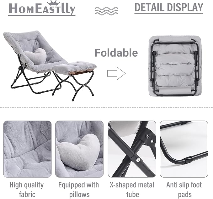 Comfy Saucer Chair with Ottoman, Oversized Folding Faux Fur Chair Soft Furry - Image 4