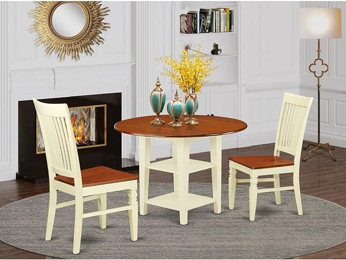 East West Furniture SUWE3-BMK-W 3 Piece Kitchen Table & Chairs Set Contains a - Image 6