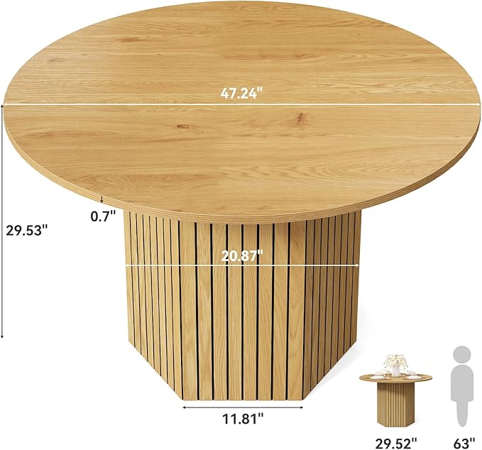LITTLE TREE Round Wood Dining Table, 47-Inch Small Dining Table - Image 2
