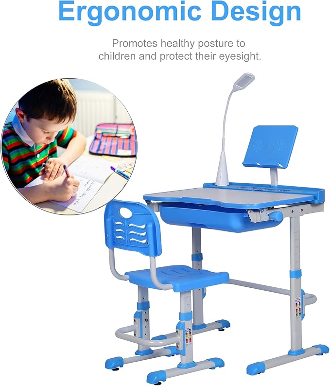Kids Desk and Chair Set, Height Adjustable Child's School Study Writing Tables - Image 5