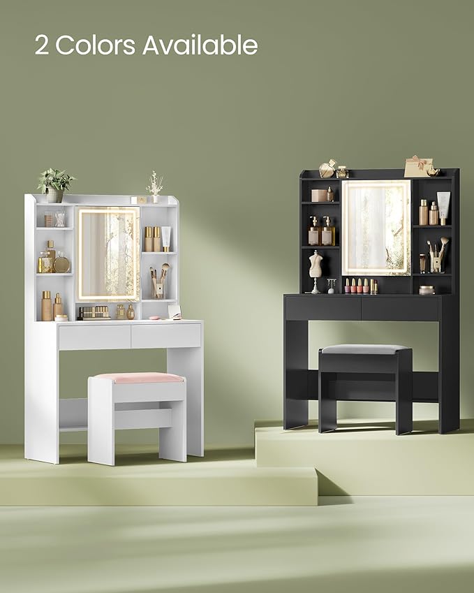 VASAGLE Vanity Desk with Mirror and Lights, Makeup Vanity with Upholstered - Image 6