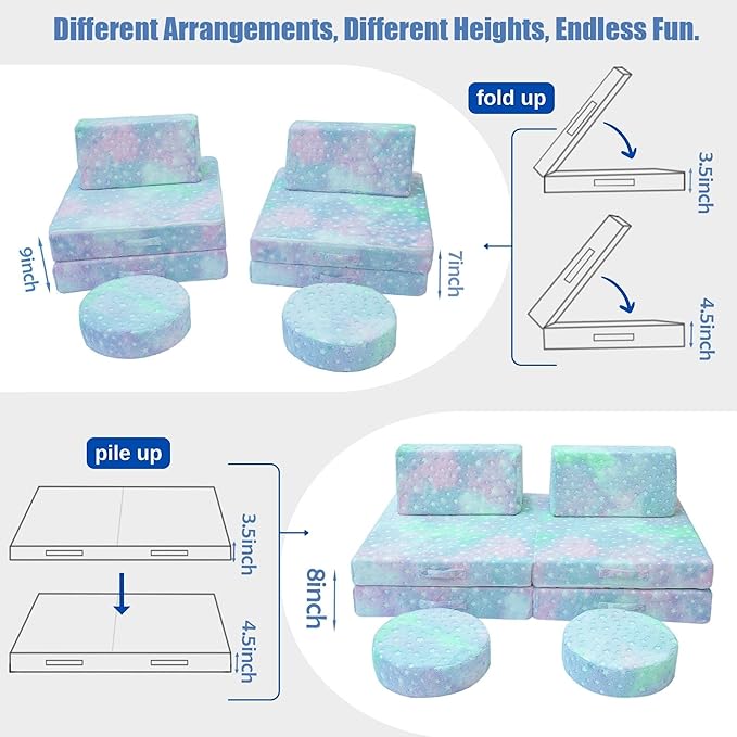 MeMoreCool Modular Glow Sofa for Kids, Colorful Star 8-Piece Convertible Foam - Image 3