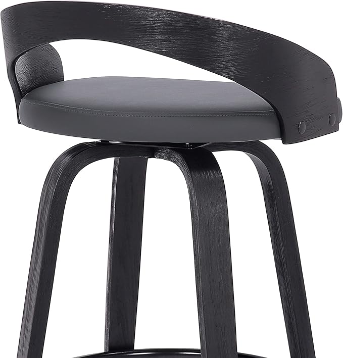 Armen Living Sonia 26" Counter Height Swivel Gray Faux Leather and Black Wood - Image 11