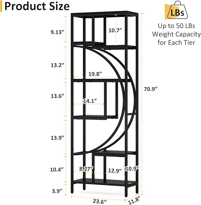 Geometric Bookshelf, 70.9" Tall Bookcase - Image 2