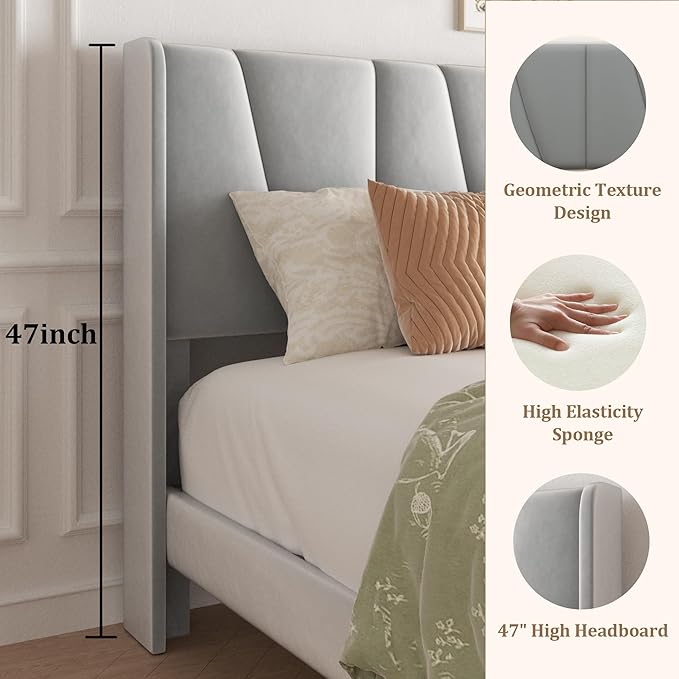 King Bed Frame with Storage Drawers, Upholstered Platform Bed with Headboard - Image 4
