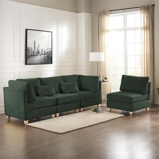 126" Convertible L-Shaped Modular Sectional Sofa, 4 Seater Corduroy Upholstered - Image 4