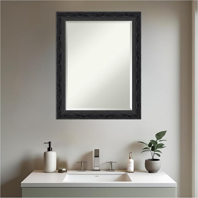 Amanti Art Bathroom Mirror for Over Sink, 29x23 Filigree Gloss Black Rectangle - Image 4