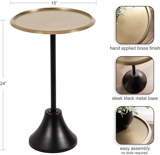 Kate and Laurel Sanzo Modern Pedestal Round Side Table; 15 x 15 x 24; Antique - Image 3