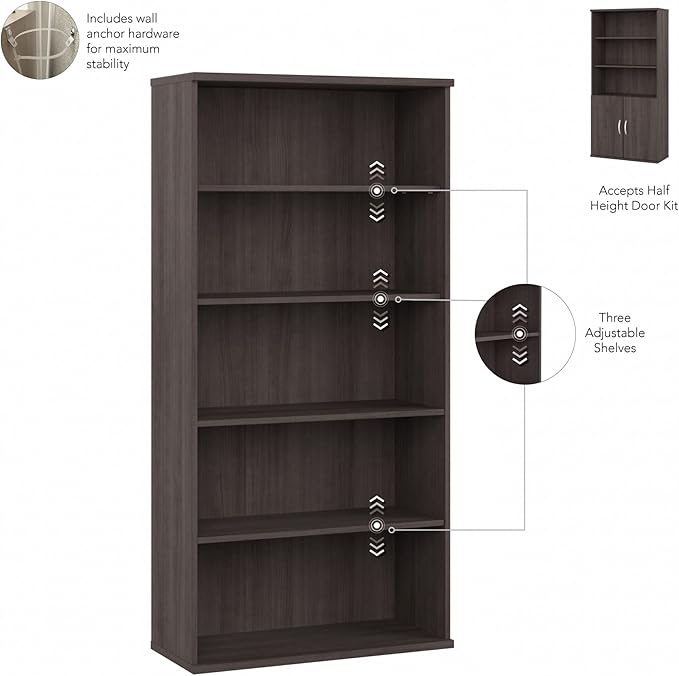 Bush Business Furniture Studio C Tall 5 Shelf Bookcase in Storm Gray, Large - Image 6