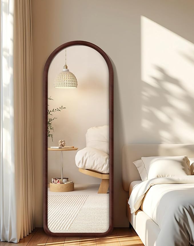 Delma Arched Full Length Mirror, Free Standing Floor Plush Flannel Frame Mirror - Image 7