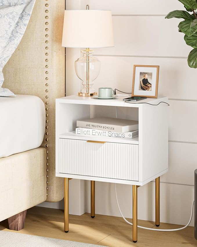 Masupu Nightstand with Charging Station, Mid-Century Modern Bedside Table with - Image 5