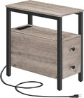 HOOBRO End Table with Charging Station, Narrow Side Table with 2 Drawers & USB by HOOBRO