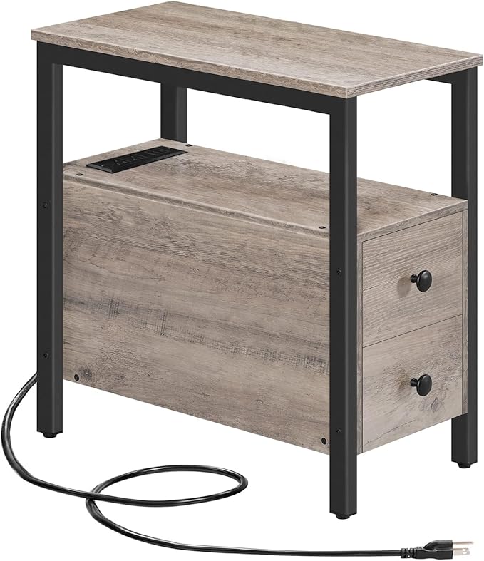 HOOBRO End Table with Charging Station, Narrow Side Table with 2 Drawers & USB by HOOBRO