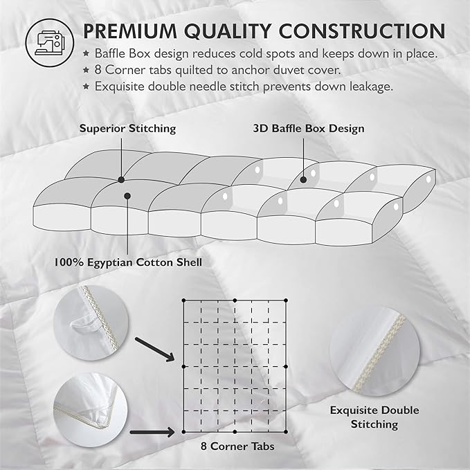 Luxurious White Solid Medium Weight, King Size Goose Feathers Down Comforter - Image 4