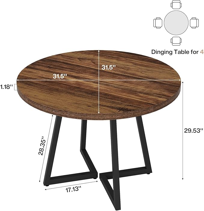 Tribesigns Round Dining Table for 2, 31.5" Industrial Dinner Table - Image 2