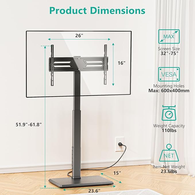WALI Floor TV Stand with Power Outlet, Tall TV Stand Mount - Image 5