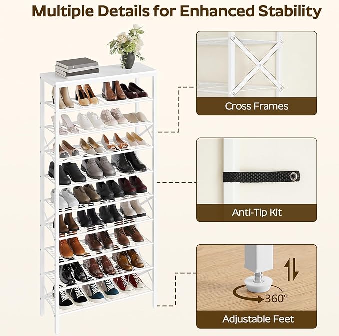 10 Tier Shoe Rack, Large Capacity Shoe Storage Organizer Holds 40 Pairs - Image 5