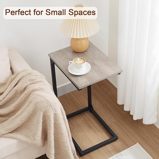 AMHANCIBLE C Shaped End Table Set of 2, Couch Tables That Slide Under, TV Tray - Image 8