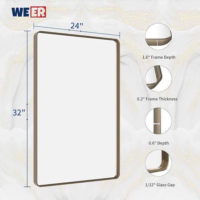 WEER 24x32 Inch Bronze Bathroom Mirror - Image 6