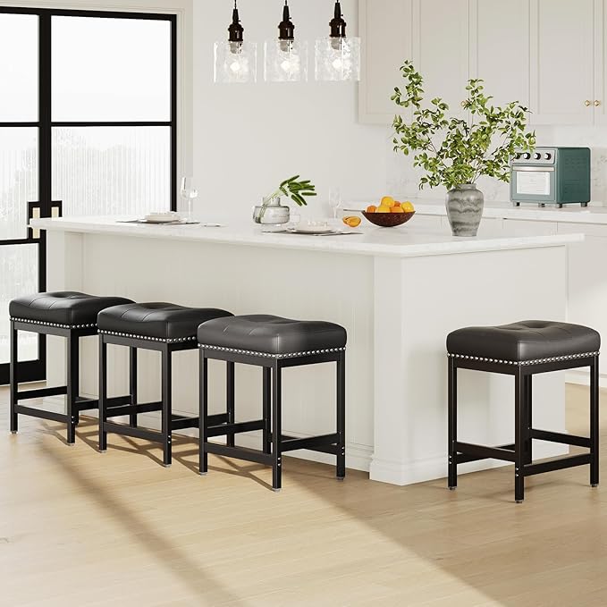 MALOL Set of 4 Saddle Bar Stools Counter Height 24.4”, Backless Barstools - Image 9
