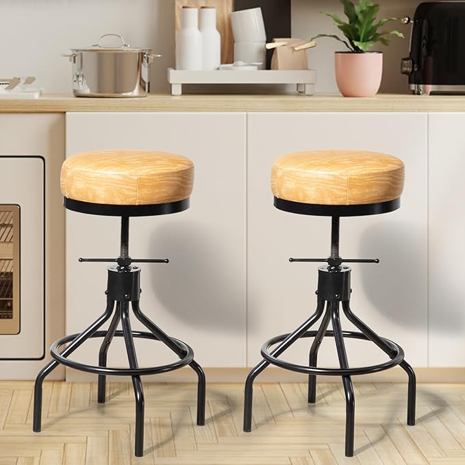 Swivel Bar Stools Adjustable Swivel Barstools Modern PU Leather 28inch Round - Image 7
