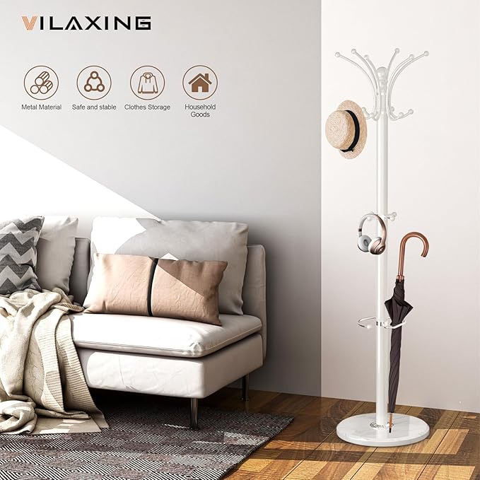 Coat Rack Freestanding with Marble Base, Heavy Duty Clothes Tree with Hooks and - Image 6