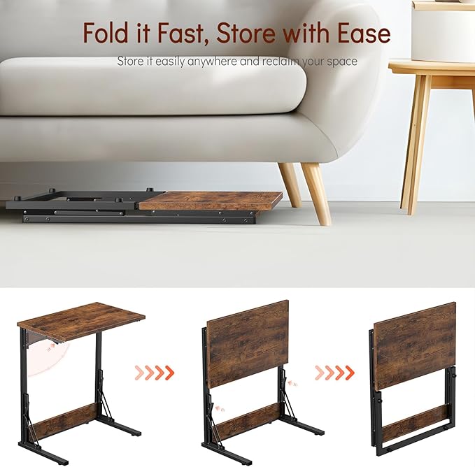 Tatub 24" Folding C Shaped End Table Set of 2, Small Sofa Side Laptop Desk - Image 7