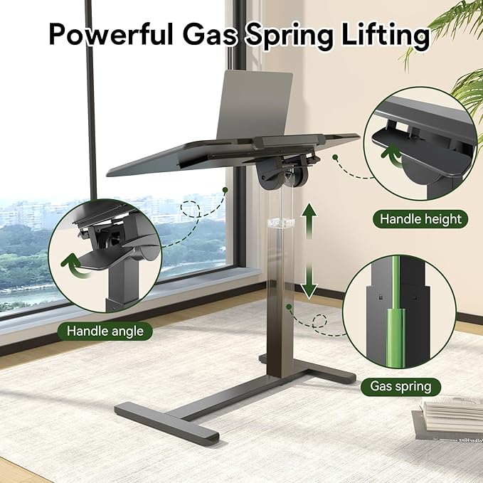 Rolling Laptop Desk, Mobile Standing Desk Height Adjustable, 180° Tiltable - Image 7