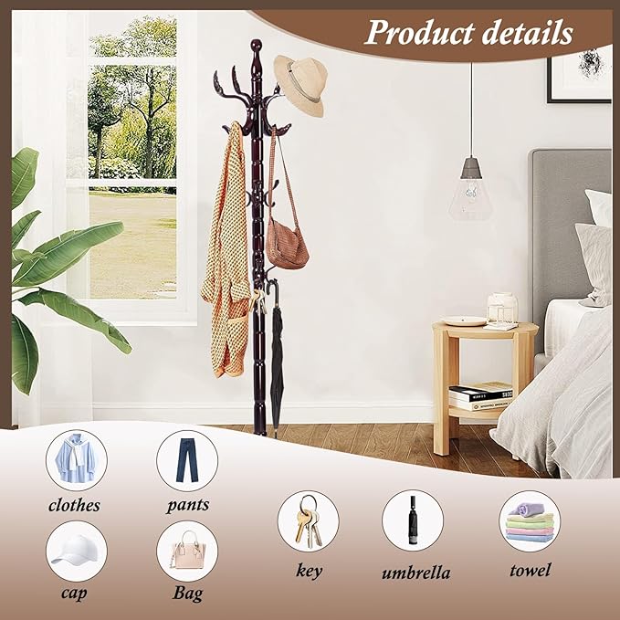 Wooden Coat Rack Freestanding, Vintage Coat Racks - Image 6