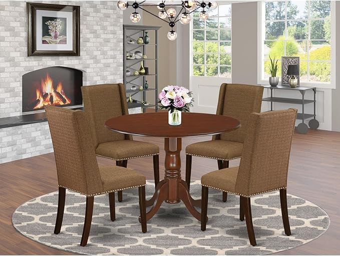 East West Furniture DLFL5-MAH-18 5 Piece Kitchen Table Set - Image 7