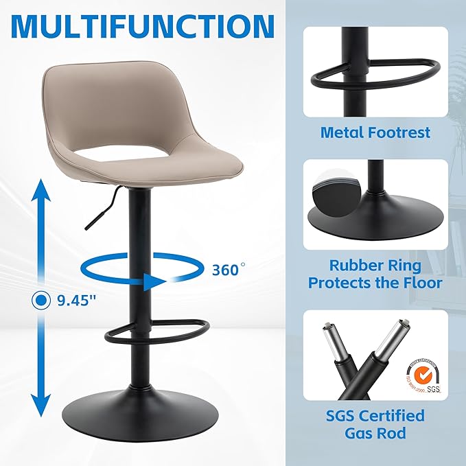 YOUNIKE Bar Stools Set of 2 Compact Modern Swivel Barstools, Adjustable Counter - Image 3