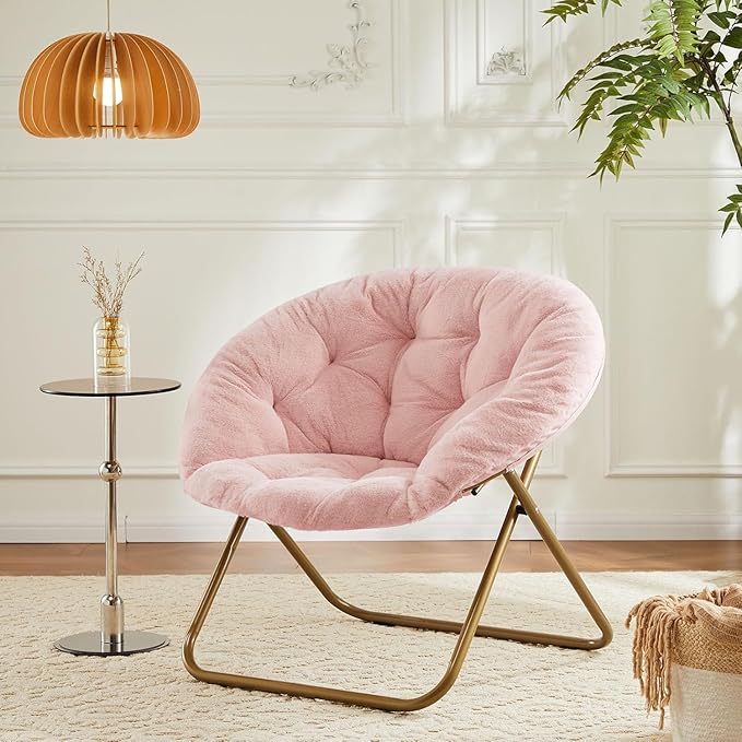 Saucer Chair Faux Fur with Soft and Thick Padded Seat Metal Frame, Modern Style - Image 7