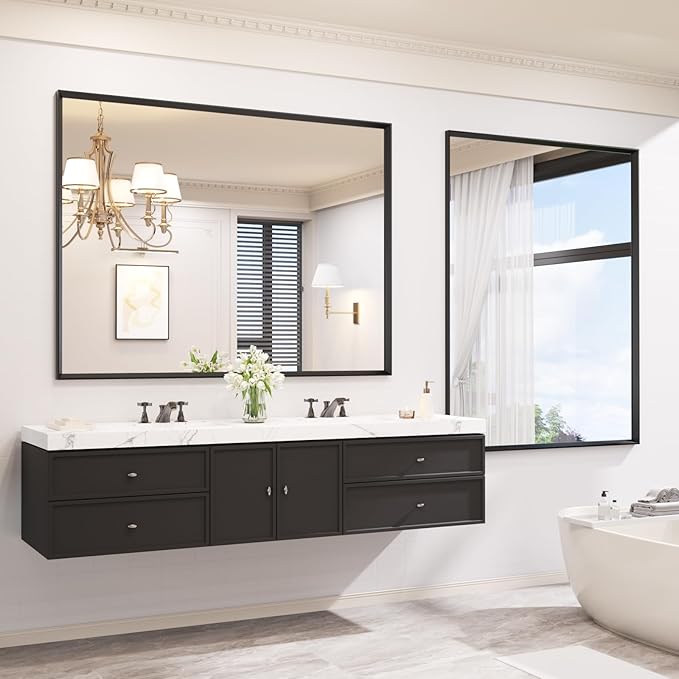 Bathroom Vanity Mirror 48x36 Inch, Matte Black Rectangle Bathroom Mirror - Image 8