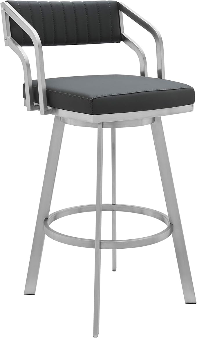 Armen Living Capri Modern 30" Seat Height Gray Faux Leather and Brushed by ArmenLiving