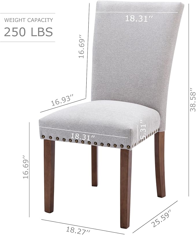 COLAMY Upholstered Parsons Dining Chairs Set of 2, Fabric Dining Room Kitchen - Image 3