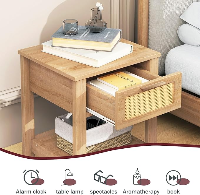 IBUYKE Rattan Nightstand Set of 2, Boho Night Stand - Image 5