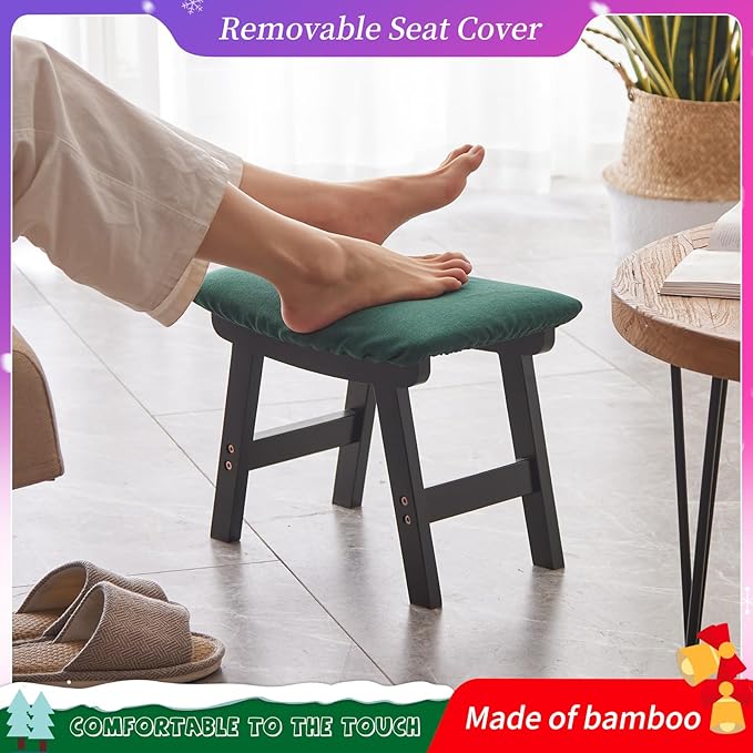 Foot Stool, Bamboo Small Sofa Foot Rest Under Desk, Extra Seating - Image 3