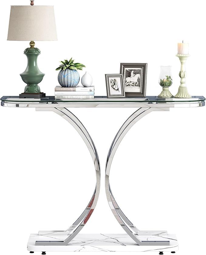 O&K FURNITURE Silver Glass Console Tables - Image 6